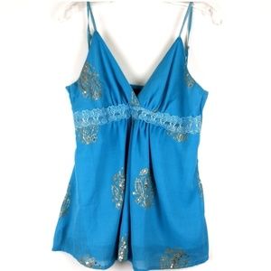 Cherry Krave Spaghetti Strap Top Lace Sequin Bead